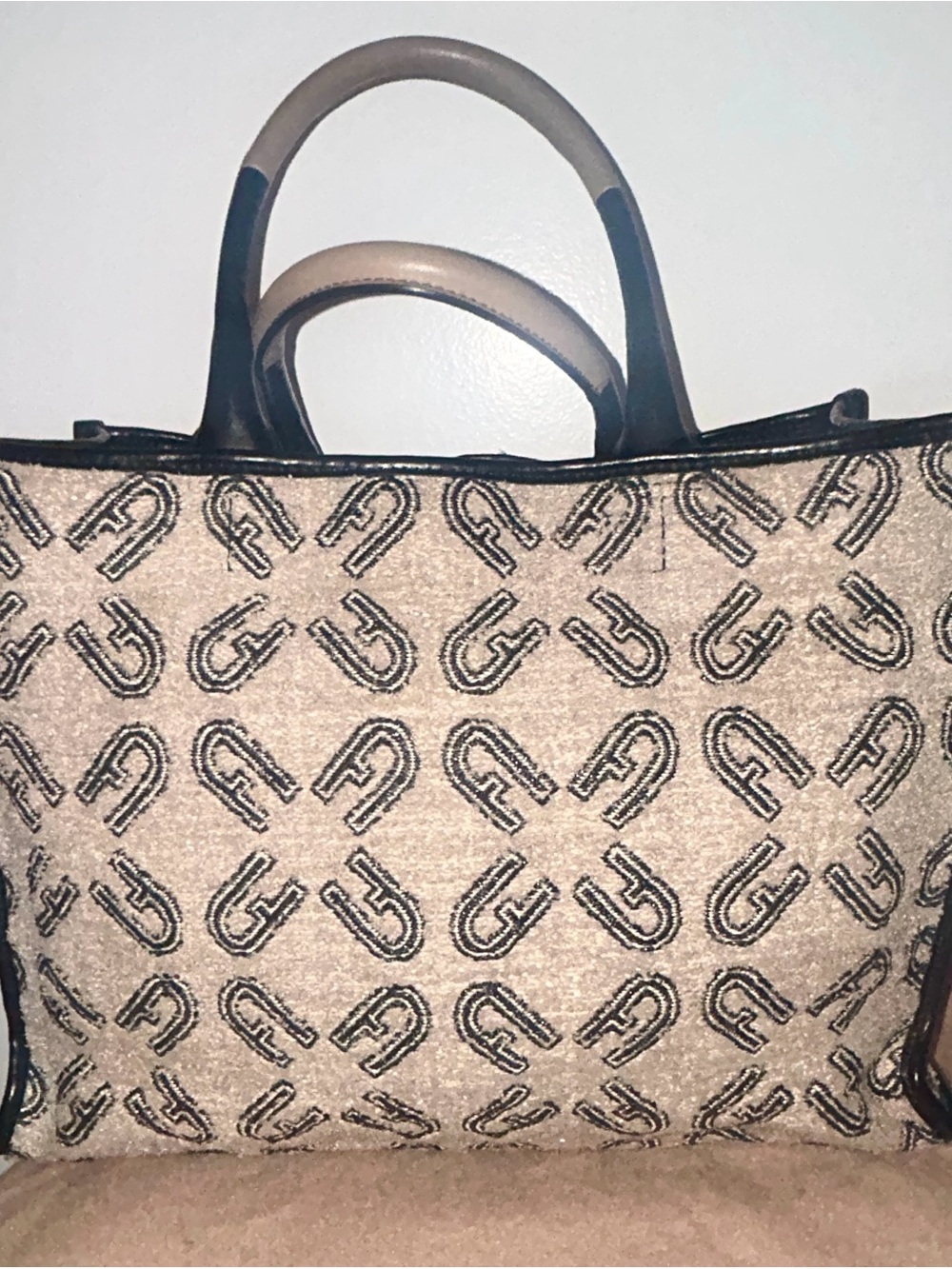 FURLA Opportunity NATURALE LARGE Textile & Leather TOTE HANDBAG - Picture 5 of 10